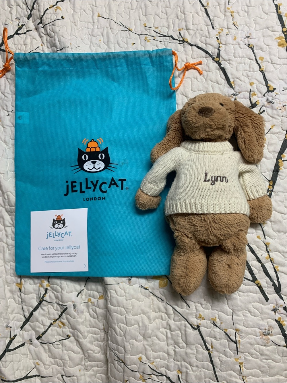 Jellycat Brown Plush Bunny with Cream Knit Sweater